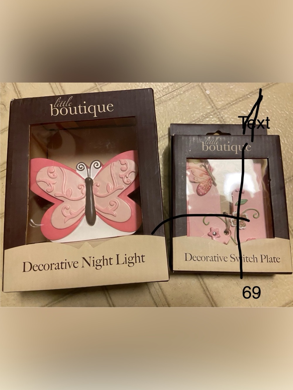 Butterfly Night Light & Decorative wall plate - Pink